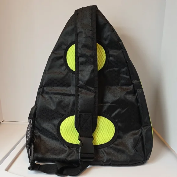 Unisex Black Crossbody Sling Bag Daypack Neon Yellow Green Sporty Travel Hiking - Picture 2 of 10